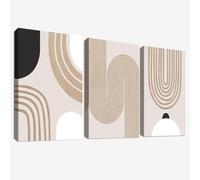 3 Pcs Wooden Framed Canvas Wall Art Canvas Prints Boho Minimalist Abstract Painting Caramel Beige Mid Century Geometric Pictures for Living Room Bedroom Bathroom Hallway Home Wall Decor 30x40 cm x3pcs