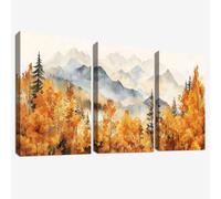 3 Pcs Wooden Framed Canvas Wall Art Canvas Prints Watercolor Autumn Mountain Forest Painting Orange Misty Forest Landscape Pictures for Living Room Bedroom Bathroom Home Wall Decor 40x60 cm x3pcs