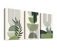 3 Pcs Wooden Framed Canvas Wall Art Set Bohemian Sage Green Canvas Prints Poster Geometric Line Beige Green Pictures for Living Room Bedroom Dinning Room Hallway Stairs Wall Decor 40x60cm x3pcs