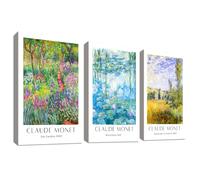 3 Pcs Wooden Framed Canvas Wall Art Set Claude Monet Water Lilies Painting on Canvas Prints Poster Vintage Impressionist Botanical Pictures for Living Room Bedroom Hallway Wall Decor 40x60 cm x3pcs