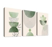 3 Pcs Wooden Framed Canvas Wall Art Set Sage Green Boho Canvas Prints Poster Minimalist Geometric Beige Green Pictures for Living Room Bedroom Dinning Room Hallway Stairs Wall Decor 30x40cm x3pcs