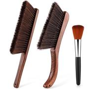3 Pcs Wooden Hand Broom Set Counter Duster Dusting Bench Brushes Long Soft Bristles Handle Detail Brushes for Fireplace Car Home Bed Sofa Clothes Workshop Woodworking Hearth Rug Cleaning(3 Pcs A)