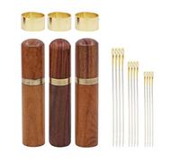 3 Pcs Wooden Needle Holder Storage Case with 36 Pcs Self-Threading Sewing Needles Gold Tail and 3 Pieces Copper Thimblest Ring,Sewing Needles Set for Stitching Embroidery DIY Sewing Craft