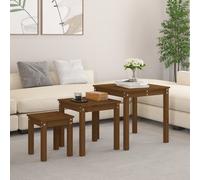 Vidaxl Nesting Tables 3 Pcs Honey Brown Solid Wood Pine, Brown