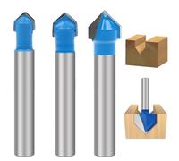 3 Pcs Woodworking Milling Cutter Tool with 1/4 Inch Shank, Professional Router Bit Set, V Grooving Router Cutter, 90 Degree Engraving Tools for Making Wooden Door/Wood Top( 1/4",5/16",3/8")