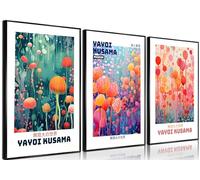 3 Pcs Yayoi Kusama Canvas Wall Art Abstract Japanese Botanical Wall Decor Pictures Vintage Tokyo Aesthetic Posters Prints for Bathroom Kitchen Gallery Living Room Bedroom Decoration Unframed