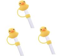 3 Pcs Yellow Cute Cartoon Duck Straw Silicone Straw Plug,8mm,Straws Decorative Cap Staw Tips Bottle, for Cup Accessories, for Stanley Straw Topper, Reusable Drinking Straws Cap Easy to Use