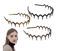 3 Pcs Zig Zag Headband, 90s Zigzag Headbands, Plastic Wavy Hairbands with Shark Teeth Comb Design, Non-Slip Elastic Headbands for Women Men Girls, Unisex Hair Accessories (Black, Brown, Amber)