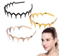 3 Pcs Zig Zag Headband, Retro Wave Hair Band with Shark Tooth Comb, Non-Slip Elastic Hairbands for Women Men Girls, 90s Style Unisex Accessories for Party Workout (Black, Black Coffee, Amber)