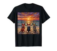 3 Pembroke Welsh Corgis Sunset Beach Cute Dog Artwork T-Shirt