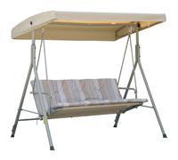 Outsunny 3 Seater Garden Swing Chair Patio Swing Bench with Tilting Canopy, Removable Cushion, Light Brown Top, Brown