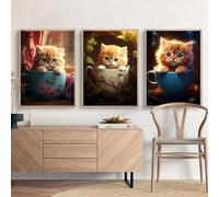 3 Pets Cupful Of Cuteness Cat Canvas Painting Decor Cute Cup Kitten Poster Lovely Paws Wall Art Pictures Home Room Posters 21x30cmx3 No Frame