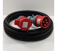 3 Phase 16A 4 Pin 415V IP44 Extension Lead 15m - IEC 60309 3P+E Red - H07RN-F Heavy Duty Rubber Cable - PAT Tested With Certificate (15 Metre)