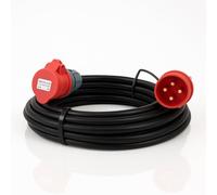 3 Phase 32A 4 Pin 415V IP44 Extension Lead 15m - IEC 60309 3P+E Red - H07RN-F Heavy Duty Rubber Cable - PAT Tested (15 Metre)