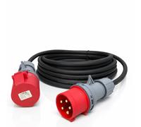 3 Phase 32A 5-Pin 415V Extension Lead 15m IP44 IEC 60309 3P+N+E Red H07RN-F Heavy Duty Rubber Cable PAT Tested