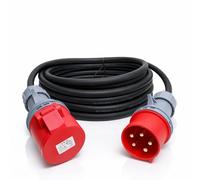 3 Phase 32A 5 Pin 415V Extension Lead 5m IP44 IEC 60309 3P+N+E Red H07RN-F Heavy Duty Rubber Cable PAT Tested 5 Metre