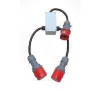 3 Phase 32A 5 Pin Splitter Box Lead 0.5m - 1×32A Plug to 2×32A 5-Pin Sockets - 415V H07RN-F Rubber Cable - Industrial Grade Power Splitter