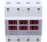 3 Phase Din Rail Voltmeter Ammeter,3 Phase Electricity Tester, Automatic Overvoltage Overcurrent Protector Ac 390-500V,3 Phase Watt Kwh Amp Electricity Tester(63A)