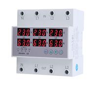 3 Phase DIN Rail Voltmeter Ammeter Automatic Overvoltage Overcurrent Protector Multi Tester with Instruction AC 230-300V for Electricity Usage Monitoring, Voltage Current Measuring (40A)