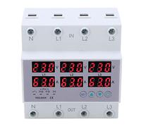 3 Phase DIN Rail Voltmeter Ammeter Multi Tester, AC 390-500V Automatic Overvoltage Overcurrent Protector(63A)