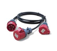 3 Phase Splitter 32A 5 Pin 415V To 2 x 16A 5 Pin Sockets - 0.5m Tails IEC 60309 3P+N+E Red - H07RN-F Heavy Duty Flexible Rubber Cable - IP44 (0.5 Metre)