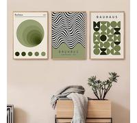 3 Pictures Set-Bauhaus Green Abstract Wall Art Posters Canvas Painting Prints Pictures Modern Living Room Bedroom Interior Kitchen Office Home Decor-60x80cm/(24x31inch) Unframed