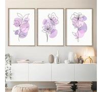 3 Pictures Set Lilac Floral Pastel Danish Abstract Flowers Line Art Posters and Prints Canvas Painting Wall Picture for Living Room Office Bedroom Home Decor-50 * 70cm (No Frame)