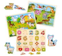 3 Piecce Wooden Jigsaw Puzzles for Kids, Toys for 3-6 Year Old Boys Girls, Animals Theme Wood Jigsaw Puzzles, Preschool Educational Toys Gifts for Toddlers