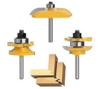 3-Piece 1/4" Shank Router Bit Set - Perfect for Raised Panel Cabinet Door Creation. Cemented Carbide Woodworking Router Bits for Door & Window Work - Includes 1-5/8" Tenon Joint Cutter[PD13]