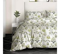 3 Piece 100% Egyptian Cotton Duvet Cover 400 Thread Count All Season Comforter Print Cover Bedding Set Quilt Reversible Duvet Covers with 2 Pillowcases (Fern Green, Double)