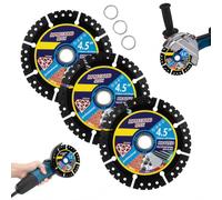 3-Piece 115mm Diamond Saw Blades, 1.8mm Angle Grinder Cutting Discs | Ultra-thin, heavy-duty discs cut porcelain, tiles, granite, marble, concrete, steel and PVC with clean, precise results.