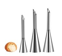 3-Piece 304 Stainless Steel Cream Puff Nozzle Tips Set, Long Filling Piping Nozzles for Donuts Cupcakes Eclairs, Professional Baking Tools with Pastry Bag Adaptor, DIY Cake Decorating Supplies