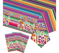 3-Piece 54 x 108 Inch Cinco De Mayo Fiesta Plastic Tablecloth - Colorful Stripe Fiesta Designs, Disposable Mexican Holiday Rectangle Table Cloth for Dining Picnic Table Cover Indoor Outdoor Decoration