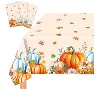 3-Piece 54 x 108 Inch Thanksgiving Pumpkin Plastic Tablecloth - Disposable Fall Rectangle Table Cover for Dining, Friendsgiving, Harvest Feast, Autumn Party, Festive Indoor Outdoor Thanksgiving Decors