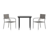 (3 piece, 80 cm) vidaXL Garden Dining Set Chair 3 Piece Grey and Black Poly Rattan and Steel