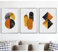 3 Piece Abstract Art HD Printed Posters And Prints on Canvas Living Room Office Wall Art Print Modern Artwork Home Decor (Silver Framed,30x45cmx3pcs,Light luxury geometric)