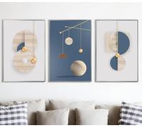 3 Piece Abstract Art HD Printed Posters And Prints on Canvas Living Room Office Wall Art Print Modern Artwork Home Decor (Silver Framed,70x105cmx3pcs,solid geometry I)