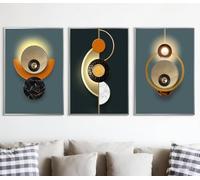 3 Piece Abstract Art HD Printed Posters And Prints on Canvas Living Room Office Wall Art Print Modern Artwork Home Decor (Silver Framed,70x105cmx3pcs,halo circle)