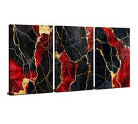 3 Piece Abstract Canvas Wall Art Prints Modern Marble Pictures for Living Room Red Black and Gold Wall Decor Graffiti Fluid Texture Ink Paintings Nordic Luxury Posters Artwork Home Decorations 12x16"