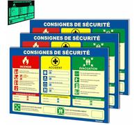 3 Piece affichage obligatoire entreprise 2025 A4 - Panneau code du travail - 30 x 20 cm PVC autolumineux - Support adhésif - Conforme droit du travail (Consignes de Sécurité en Entreprise)
