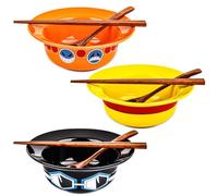 3 Piece Anime Ramen Bowl, Ramen Bowl Set,Straw Hat Design Japanese Ramen Ceramic Bowl Set of 9 with Chopsticks and Spoon
