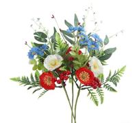 3 Piece Artificial Peony Daisy Stem Set with Red Berries and Eucalyptus Leaves for Decorative Indoor Use