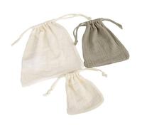 3 Piece Baby Essential Organizers Set Soft Textured Drawstring Bags Crepe Storage Pouches for Diapers Toy & Daily Use Cotton Crinkle Fabric Storage Pouches