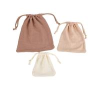 3 Piece Baby Essential Organizers Set Soft Textured Drawstring Bags Crepe Storage Pouches for Diapers Toy & Daily Use Cotton Crinkle Fabric Storage Pouches