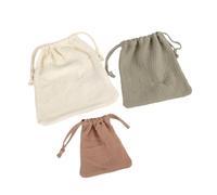 3 Piece Baby Essential Organizers Set Soft Textured Drawstring Bags Crepe Storage Pouches for Diapers Toy & Daily Use Cotton Crinkle Fabric Storage Pouches