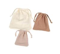 3 Piece Baby Essential Organizers Set Soft Textured Drawstring Bags Crepe Storage Pouches for Diapers Toy & Daily Use Cotton Crinkle Fabric Storage Pouches