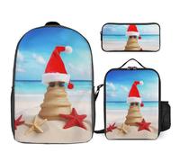 3 Piece Backpack for Women Men Lightweight Causal Daypack Shoulder Bag Set with Insulated Lunch Bag And Pencil Case Organizers Merry Christmas Beach, Style, One Size