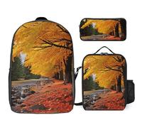 3 Piece Backpack for Women Men Lightweight Causal Daypack Shoulder Bag Set with Insulated Lunch Bag And Pencil Case Organizers Fall Colors
