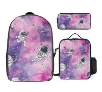 3 Piece Backpack for Women Men Lightweight Causal Daypack Shoulder Bag Set with Insulated Lunch Bag And Pencil Case Organizers Night Purple Clouds