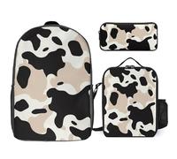 3 Piece Backpack for Women Men Lightweight Causal Daypack Shoulder Bag Set with Insulated Lunch Bag And Pencil Case Organizers Cow Spot